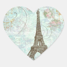 Torre Eiffel y rosas rosados Pegatina Corazón