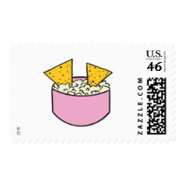 tortilla chips in dip postage stamp