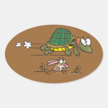 tortoise and the hare funny fable cartoon sticker