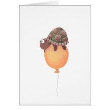 tortuga divertida que se sienta en el globo amaril tarjetas