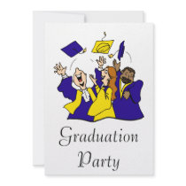 Tossing Cap Blue & Gold Personalized Invitations