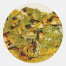 Tostadas Shrimp Cooking Food Dinner Salsa Round Stickers