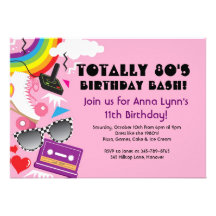 Totally 80's theme party birthday invitations