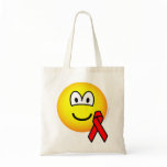 Aids awareness emoticon Red ribbon  tote_bags