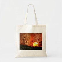 TOTE DE LA PUESTA DEL SOL DEL LEÓN BOLSAS LIENZO