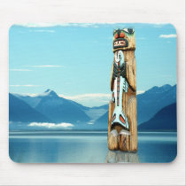 Totem Guarding Salmon Runs mousepad by Paintedlynx Totem Guarding Salmon Runs mousepad