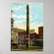 Totem Pole, Pioneer Sq., Seattle 1915 vintage Print
