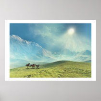 wild, horses, mustangs, mountains, skies, clouds, desktop wallpaper, Poster with custom graphic design