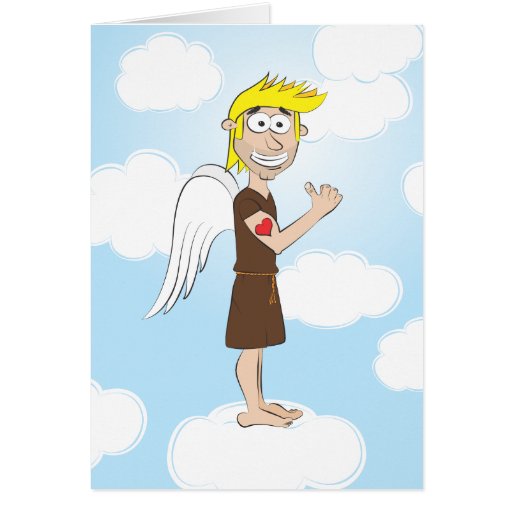 Tough angel with heart tattoo greeting cards