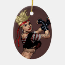 drawing, girl, punk, rock, yin, yang, leather, fight, boots, goth, woman, blond, al rio, Ornament with custom graphic design