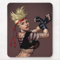drawing, girl, punk, rock, yin, yang, leather, fight, boots, goth, woman, blond, al rio, Mouse pad with custom graphic design
