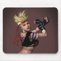 drawing, girl, punk, rock, yin, yang, leather, fight, boots, goth, woman, blond, al rio, Mouse pad with custom graphic design