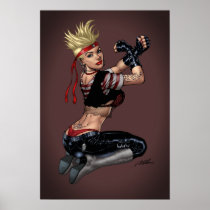 drawing, girl, punk, rock, yin, yang, leather, fight, boots, goth, woman, blond, al rio, Poster with custom graphic design