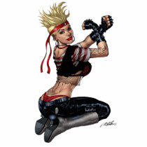 drawing, girl, punk, rock, yin, yang, leather, fight, boots, goth, woman, blond, al rio, Photo Sculpture with custom graphic design