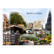 Touristic sites of Amsterdam Postcard
