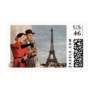 Tourists Traveling in Paris Sightseeing stamp