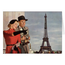 Tourists Traveling Paris Sightseeing Eiffel Tower Greeting Card