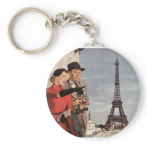 Tourists Traveling Paris Sightseeing Eiffel Tower Key Chain