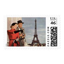 Tourists Traveling Paris Sightseeing Eiffel Tower Stamps