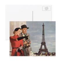 Tourists Traveling Paris Sightseeing Eiffel Tower Postcard