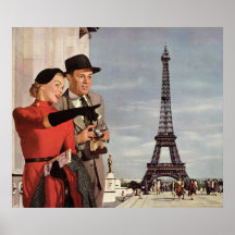 Tourists Traveling Paris Sightseeing Eiffel Tower Poster