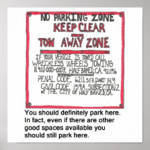 Tow Away Sign Print