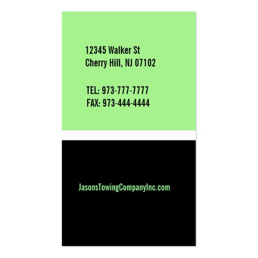 Tow Truck Business Cards (back side)