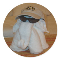 Towel Elephant with Sunglasses Round Sticker