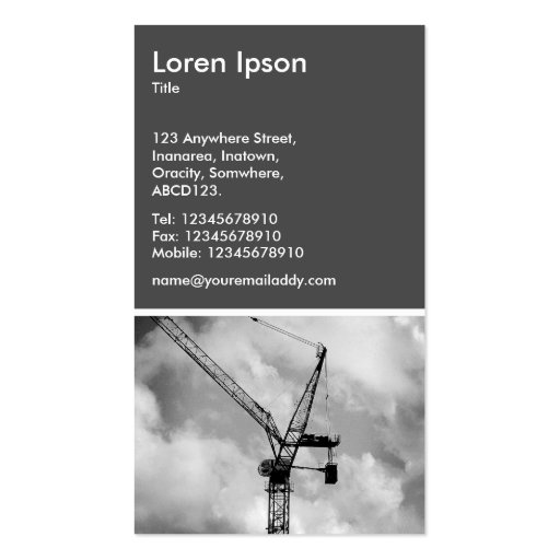 Tower Crane  - 70pc Gray Business Card (back side)