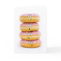 tower of pink doughnut characters greeting card