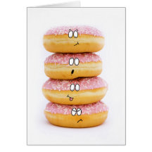 tower of pink doughnut characters greeting card