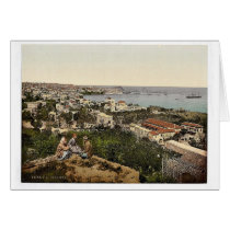 Town and harbor from St. Dimila, Beyrout, Holy Lan Greeting Card