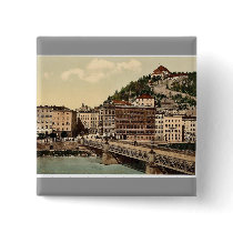 Town bridge, convent and Kapuzinerberg, Salzburg, Pinback Buttons