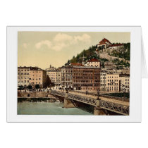 Town bridge, convent and Kapuzinerberg, Salzburg, Greeting Card