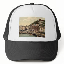 Town bridge, convent and Kapuzinerberg, Salzburg, Hats
