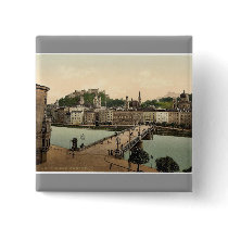 Town bridge, Salzburg, Austro-Hungary rare Photoch Pinback Button