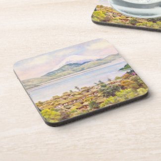 Town by Lake Near Mt.Fuji Ozawa J R scenery Beverage Coasters