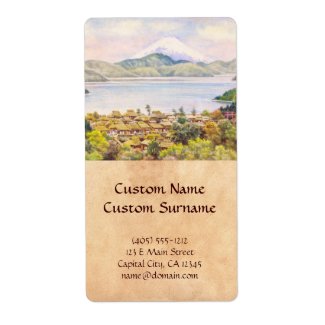 Town by Lake Near Mt.Fuji Ozawa J R scenery Shipping Label