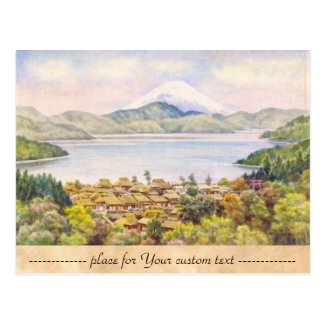 Town by Lake Near Mt.Fuji Ozawa J R scenery Post Card
