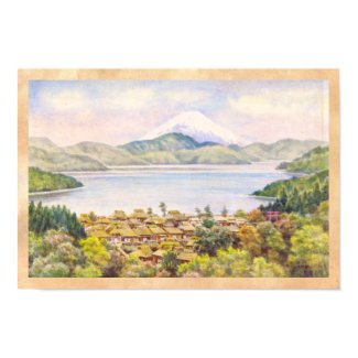 Town by Lake Near Mt.Fuji Ozawa J R scenery Print