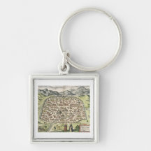Town map of Damascus, Syria, 1620 (engraving) Key Chain