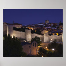 Town walls from Los Cuarto Postes, dusk Print