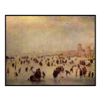 Townspeople at play on the frozen lake posters