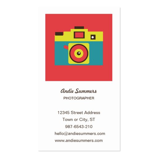 Toy Camera (CMYK) Photographer Profile Card Business Card Template (front side)