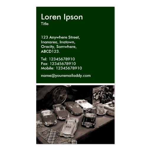 Toy Cars - Dark Green Business Card Templates (back side)