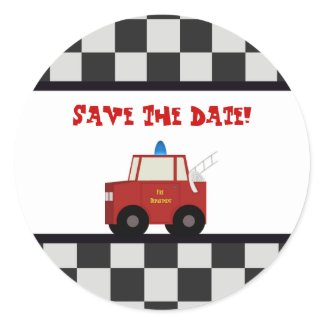 Toy Fire Truck Save The Date Stickers sticker