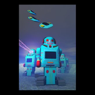 Toy Robos on the Attack Print