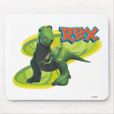 Toy Story's Rex standing with a smiling face. mousepads