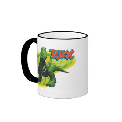 Toy Story's Rex standing with a smiling face. mugs