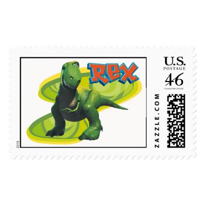Toy Story's Rex standing with a smiling face. postage